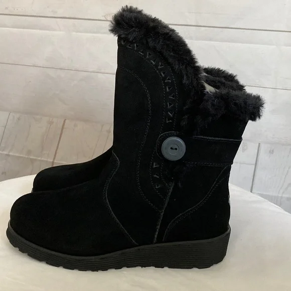 Skechers Size 5 Keepsakes Wedge-cozi Peak Black Suede Boots